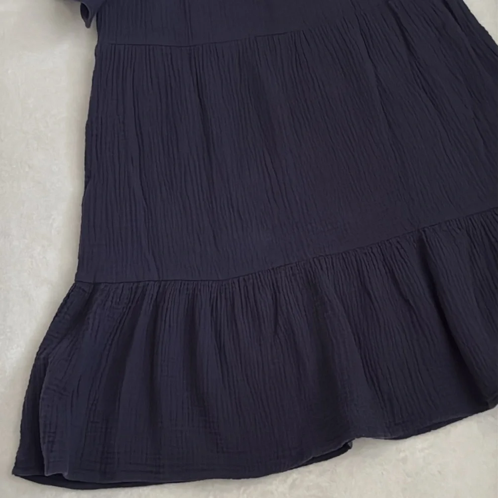 Rails | Valentina Squareneck Tiered Ruffled Gauzy Cotton Mini Dress Navy Blue XS - Picture 14 of 16